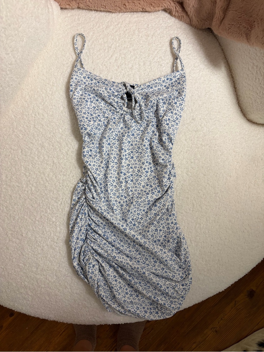 Windsor Blue Floral Tie-Front Spaghetti Strap Dress